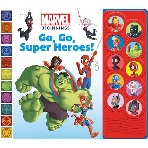 Marvel Beginnings Spider-man, Hulk, Capatian Marvel and More! - Go, Go, Super Heroes! 10-Button Sound Book - PI Kids