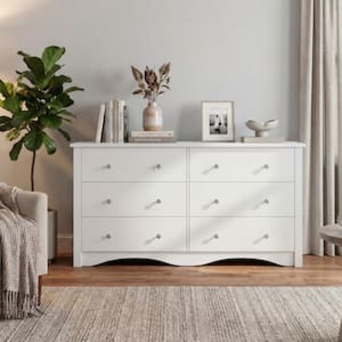 47.2 in. 6 Drawer Double Dresser, MDF Chest Of Drawers Storage Tower Storage for Living Room Bedroom, White
