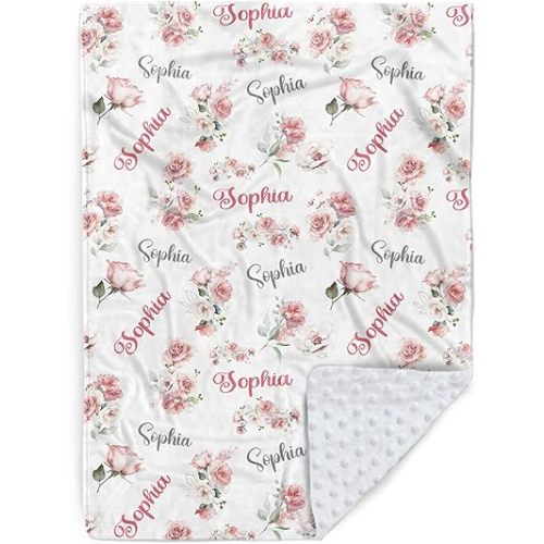 Personalized Baby Blanket for Girls, Custom Nursery Blanket with Name, 30 x 40 Inch Soft Minky Blanket for Baby Toddlers, Newborn Print 07