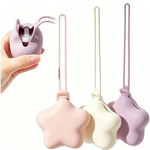 3 Pack Silicone Pacifier Holder Case, Safe and Soft Material, Pacifier Pouch Portable Pacifier Case with Stretchy Lanyard, Protective Pacifier Storage Case for Diaper Bag Stroller Travel
