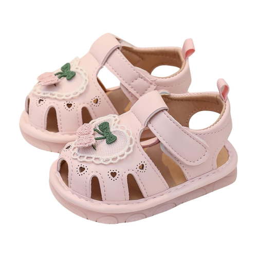 Pink Entertaining Infant Sandals With Cherry Print And Comfortable Fit, Ensures Safety And Enjoyment During Walking