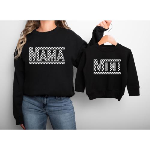Checkered Retro Mama Mini Sweatshirt Varsity Mom Mini T-shirt Family Matching Sweater Mother's Day Gift Retro Crewneck Cute New Mommy Shirt