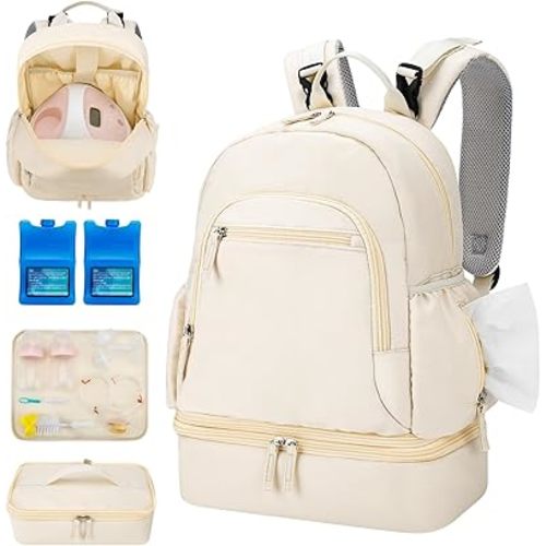 Breast Pump Backpack Fit for Spectra S1 and S2 with Removable Cooler Compartment, Pumping Bag for Pump Accessories, Breast Pump Bag for Work, Travel and Family Use Beige