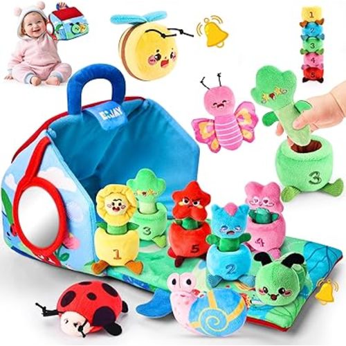 Esjay Montessori Toys for Toddler 1 Year Old, Garden Plants and Bugs with Rattle Squeaker Planting Stacking Color Matching, Sensory Learning Baby Toy 12 18 Months, Gift for 1 2 3 Toddlers Boys Girls