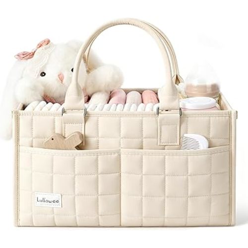 Baby Diaper Caddy Organizer, Portable Nursery Storage Basket with Handle for Newborn Boy or Girl, Gift for Baby Shower Essentials, Registry Must Have Bag, Caddie Car Organizer, Beige
