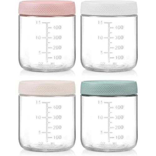 4-Pack Overnight Oats Containers, 16 OZ Wide Mouth Glass Jars Mason Jars Glass Food Containers