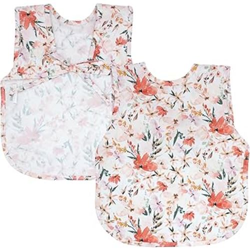 BapronBaby Peachy Dreams Bapron - No Neck Tie Safer Bib for Baby & Toddler - Soft Waterproof Stain Resistant - Machine Washable - Sz Baby/Toddler 6m-3T