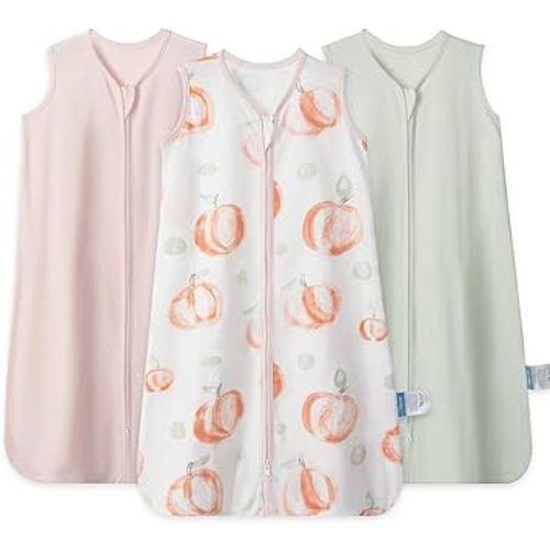 TILLYOU Baby Sleep Sack 6-12 Months 0.5 Tog Cotton Wearable Blanket for Baby, 3 Pack Infant Sleeping Sack with 2-Way Zipper, Pink Peach