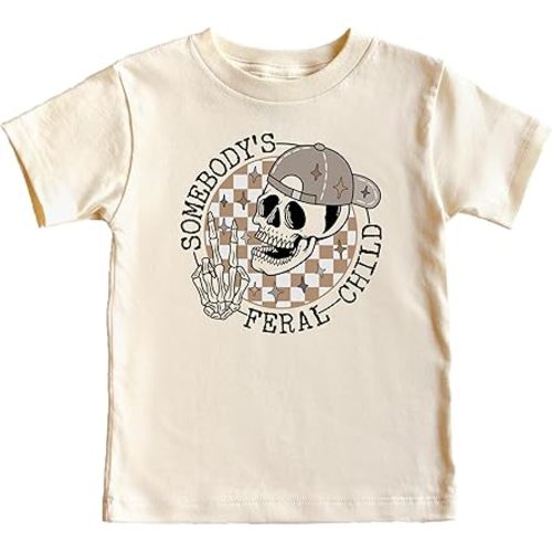 Feral Child Shirt for Boys Funny Retro Skeleton T-Shirt for Toddlers & Kids