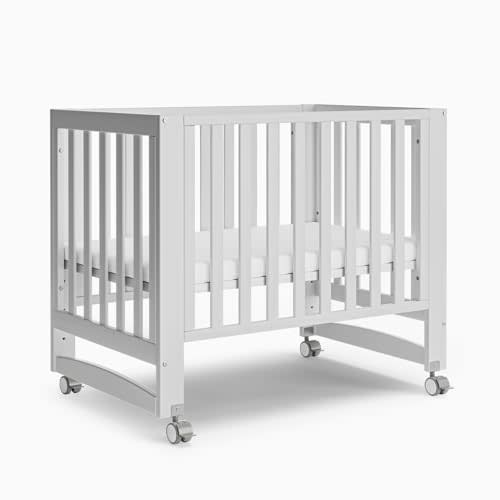 EvoNest Baby Crib, 6 in 1 Convertible Mini Crib with Wheels, 100% New Zealand Wood Growing Bed, 4 Adjustable Mattress Height,White