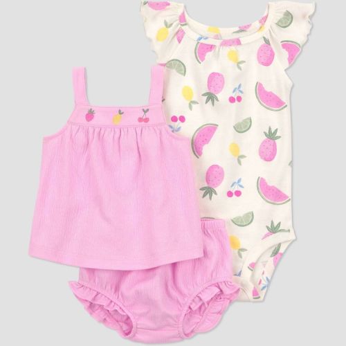 Carter's Just One You® Baby Girls' 3pc Multi Fruit Tank Top with Bodysuit and Bloomer Set - Pink 3M