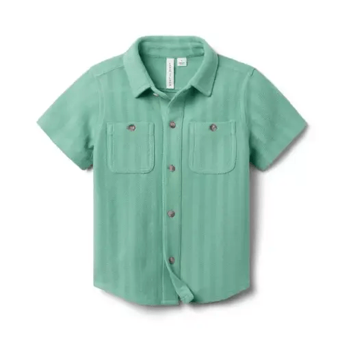 Boy Pear Green Herringbone Jacquard Shirt by Janie and Jack