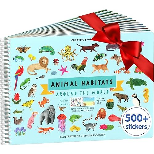 Cupkin Animal Sticker Book Activity for Kids, Toddler Airplane Travel Essentials, 500+ Habitat Stickers for Kids + 12 Scenes + 12 Coloring Book Pages, Animal Lover Gift, Childrens Crafts for Ages 2-8