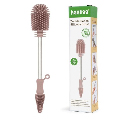 Haakaa Silicone Cleaning Brush for Baby Bottles & Crevices, Pink,1PK