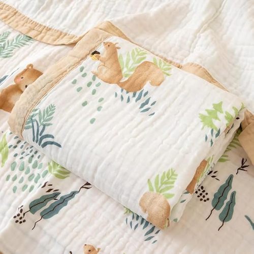 BATTILO PTY 6 Layer Muslin Baby Blankets, Nursery Blankets for Boys Girls, Swaddle Blankets Babt Blanket Neutral Soft Lightweight Toddler and Kids Throw Blankets (Coffee Squirrel)