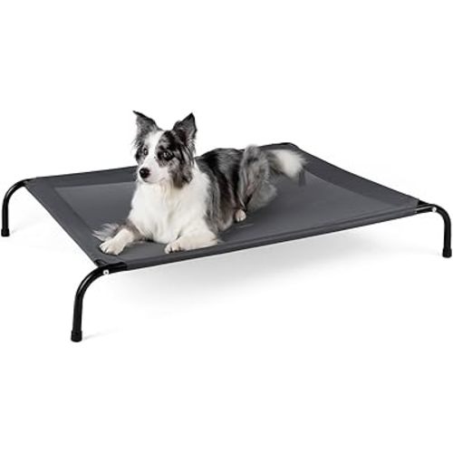 50" Lx32 Wx8 H Cooling Elevated Dog Bed for Large Dogs with Non-Slip Floor Protectors & Breathable Mesh, Raised Indoor & Outdoor Dog Cot Pet Hammock, Grey