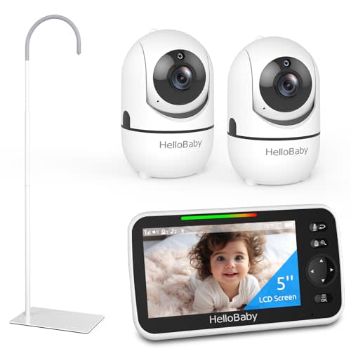 HelloBaby Baby Monitor 2 Cameras with Floor Stand, 5'' Screen and 30-Hour Battery Life, Baby Monitor with Camera and Audio, Flexible Hello Baby Stand