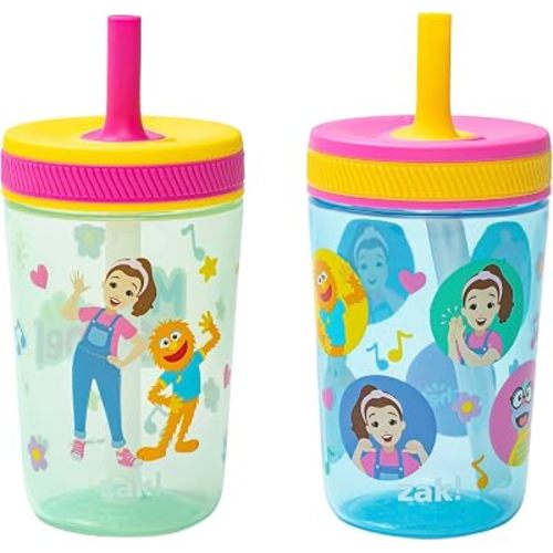 Zak Designs Ms. Rachel Kelso 15oz Leak-Proof Toddler Straw Cups, 2-Pack