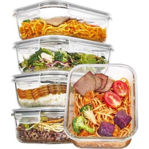 Vtopmart 5 Pack 35oz Grey Glass Food Storage Containers with Lids, Airtight Lunch Container Set, Safe for Oven, Microwave, Freezer and Dishwasher