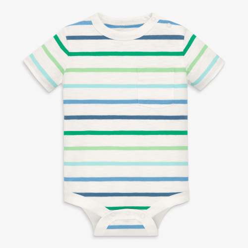 Short sleeve stripe babysuit - Cool multi stripe / 0-3