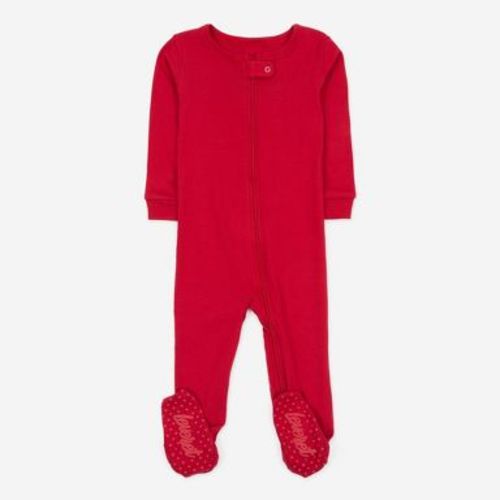 Leveret Footed Cotton Pajamas Solid Red 0-3 Month