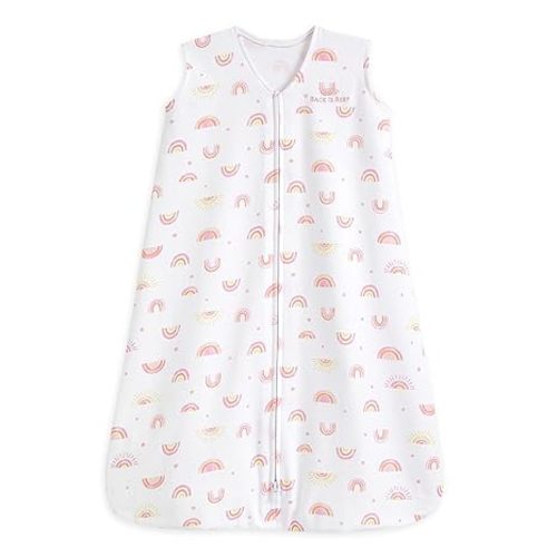 HALO SleepSack, 100% Cotton Wearable Blanket, Swaddle Transition Sleeping Bag, TOG 0.5, Sunshine Rainbows, Medium, 6-12 Months