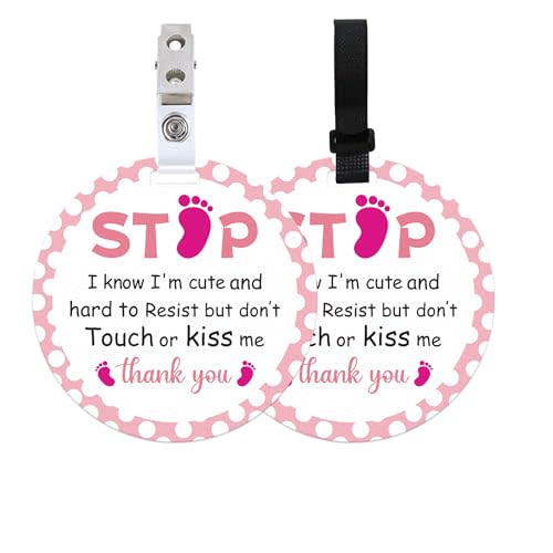 BEUNITONE 2 Pack Foot Print Do Not Touch Signs Stroller Tag Cute No Touching or Kissing Car Seat Signs Stop Touching Safety Sign Carseat Tags for Carriage Stroller Backpacks Pregnancy Gift