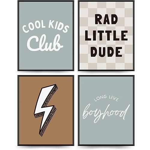 Wheatwin Cool Kids Club Wall Decor, Long Live Boyhood Wall Art Prints Set of 4, Boho Nursery Decor for Boys Bedroom, 8x10 (Unframed)