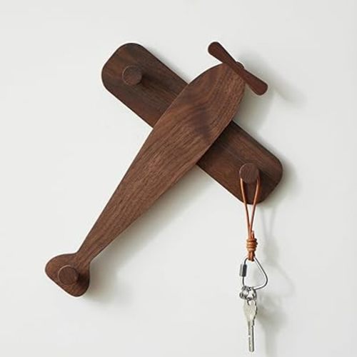 Black Walnut Coat Hooks Wall Mount with 3 Hooks,Unique Airplane-Shaped Wall Hooks for Kids,Gift for Boys and Girls