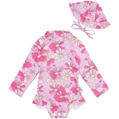 babygoal Baby Girls Long Sleeve One Piece Rash Guard Swimsuit with Zipper, UPF 50+ Sun Protection