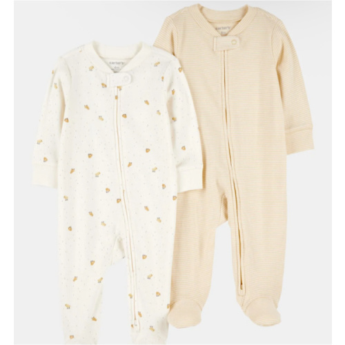 Baby 2-Pack 2-Way Zip Cotton Sleep & Play Pajamas - White/Beige | Carter's