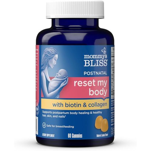 Mommy's Bliss Postnatal Support Reset My Body Gummies with Biotin & Collagen, Supports Postpartum Energy, Healing & Joint Health + Hair, Skin & Nails Health, Gluten Free, 60 Gummies (30 Servings)