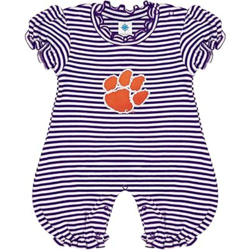 Creative Knitwear College Baby Striped Puff Sleeve Romper - Team Logo, Many Colors, for Girls (Newborn-12 Months)