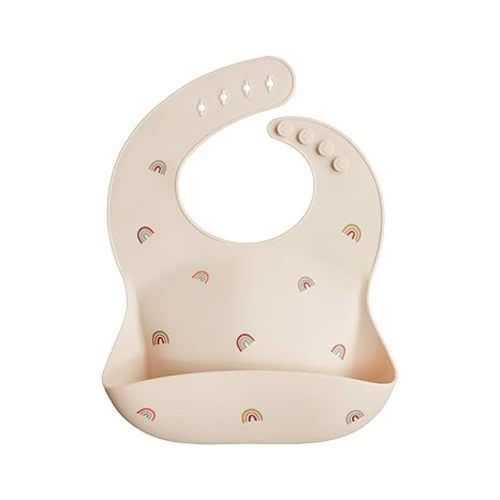 mushie Silicone Baby Bib | Adjustable Fit Waterproof Bibs (Rainbows)