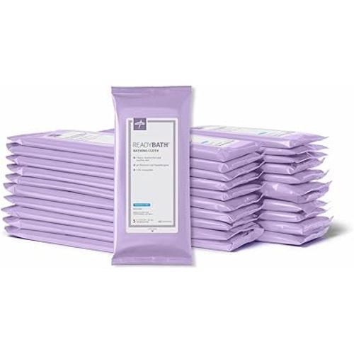 Medline ReadyBath Adult Bath Wipes, 150 Wipes (5 Wipes, 30 Packs), Unscented, No Rinse Formula with Aloe, Shower Wipes for Sensitive Skin, Hypoallergenic & Alcohol-Free Wet Wipes, 8 x 8 Inch