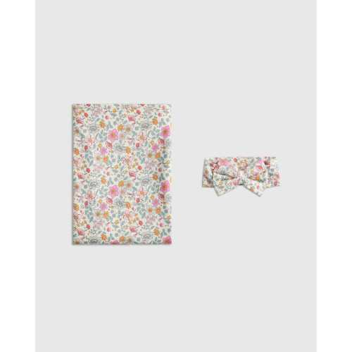 Bamboo Swaddle and Bow Set in Soft Ditsy Floral