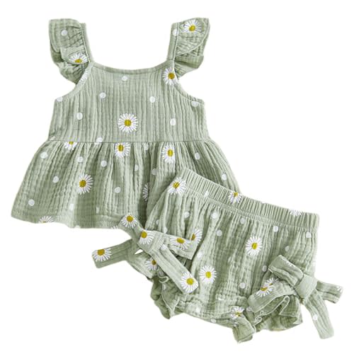 TheFound Baby Girl Summer Outfit Floral Print Fly Sleeve Ruffled Top Bowknot Elastic Waist Short Casual Toddler Baby Clothes