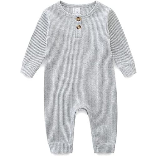 Unisex Newborn Baby Romper Ribbed Onesie Infant Long/Short Sleeve Jumpsuit