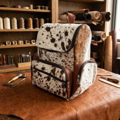 Handmade Hair on Backpack Bag Cowhide Diaper Backpack Bag Brown White Cowhide Large Backpack Bag Hair on Cowhide Shoulder Bag Gift for