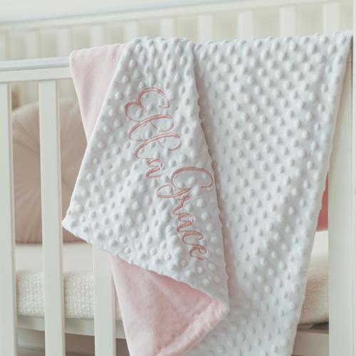 40"x30" Baby Blanket With Pink Embroidery. Personalized Baby Girl Blanket. New Baby Gift. Baby Name Blanket. Newborn Granddaughter Gift.