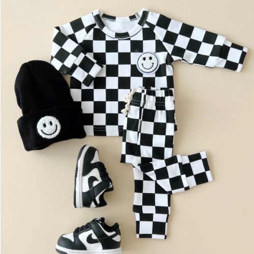 Checkered Smiley Lounge Set | Black