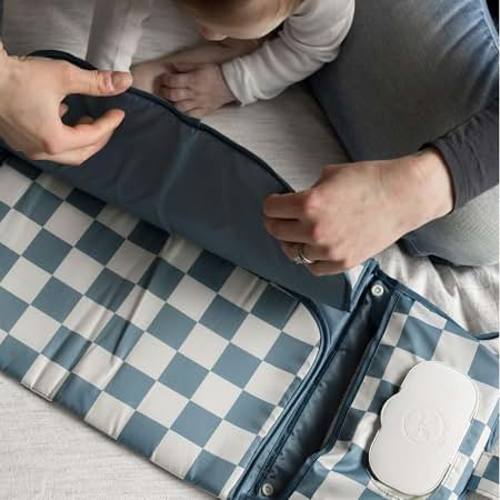 Amazon.com: Tiny Twinkle Portable Diaper Changing Pad | Waterproof, Wipeable & Compact Baby Changing Pad for Travel | Smart Wipes Pocket & Organized Storage| Newborn Shower Gift (Blue Checkers)