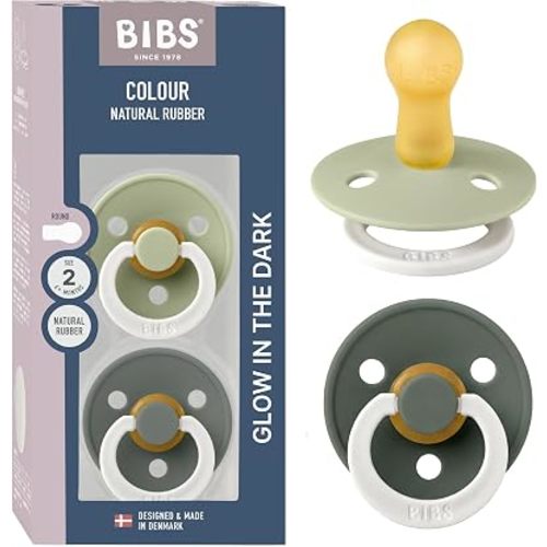 BIBS Colour Glow Pacifier, 6-18 Months, 2-Pack, Round Nipple, Sage/Pine