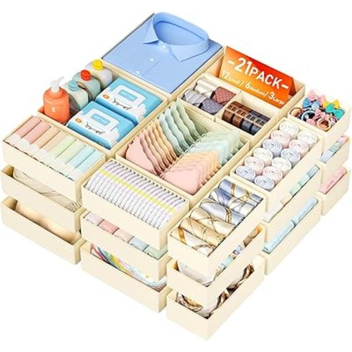 DIMJ Drawer Organizer Clothes Storage - 21 Pack Baby Dresser Organizer for Nursery Closet Organization, Fabric Drawer Organizer Bins for Underwears Socks Bras, Foldable Storage Dividers for Bedroom