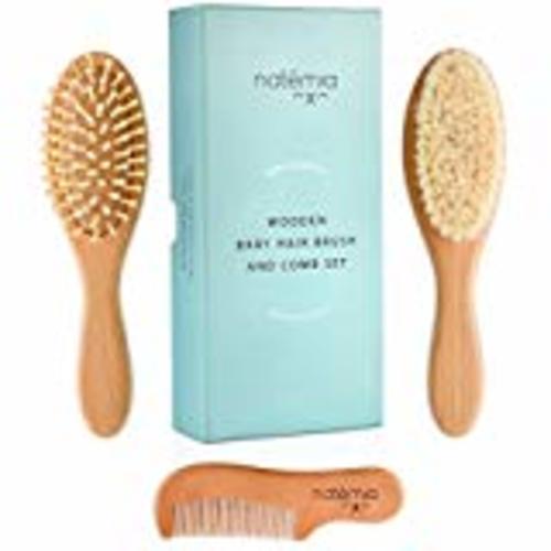 Amazon.com : Baby Hair Brush and Comb Set (4-Piece) for Newborn - Wooden Baby Hairbrush Set，A Beechwood Brush, Baby Airbag Brush, Beech Handle Brush, and Prevent Cradle Cap Silicone Brush - Ideal Registry Gift : Baby