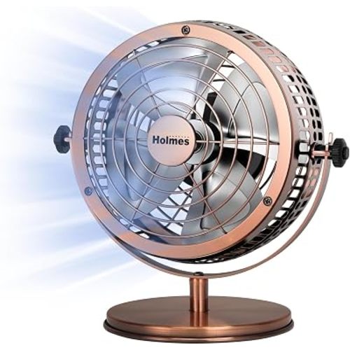 HOLMES 6" Heritage Table Fan, 2 Speeds, 4 Blades, Adjustable 145° Head Tilt, Metal Construction, Ideal for Home, Bedrooms, Dorm Rooms or Office, Brushed Copper