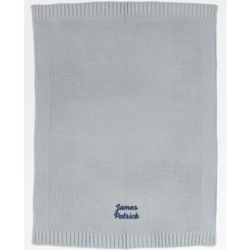 Personalized Bubble Knit Mist Blue Baby Stroller Blanket