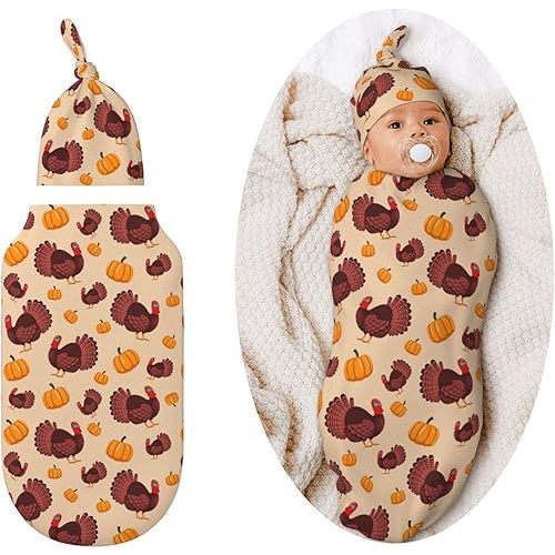 Turkey Pumpkin Swaddle Blankets Soft Receiving Blanket Baby Swaddle Wrap for Baby Girls Boys