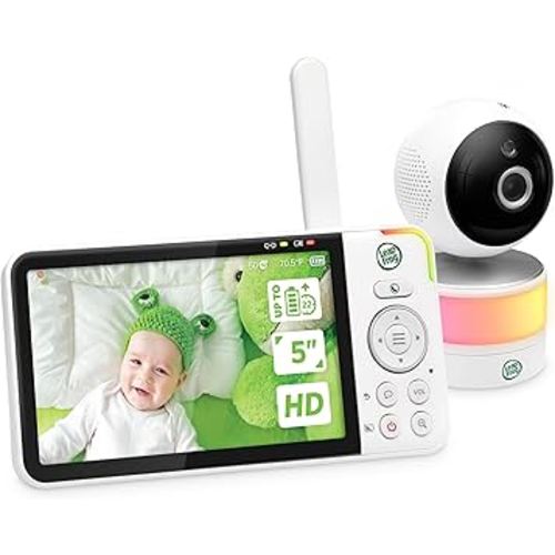 LeapFrog LF915HD – Moniteur vidéo pour bébé avec écran haute définition 720p de 5 pouces, vision panoramique à 360 degrés et caméra HD inclinable, vision nocturne en couleur, taille unique