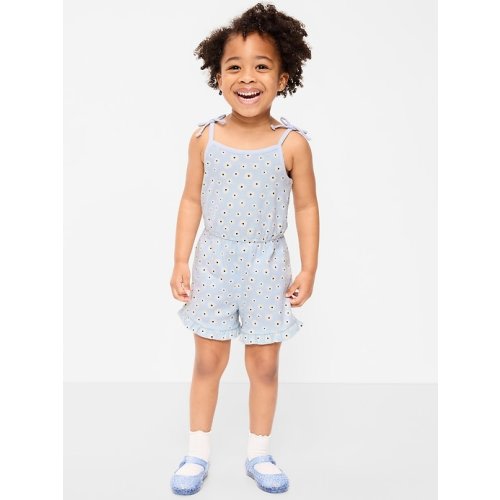 Sleeveless Tie-Bow Ribbed Romper for Toddler Girls